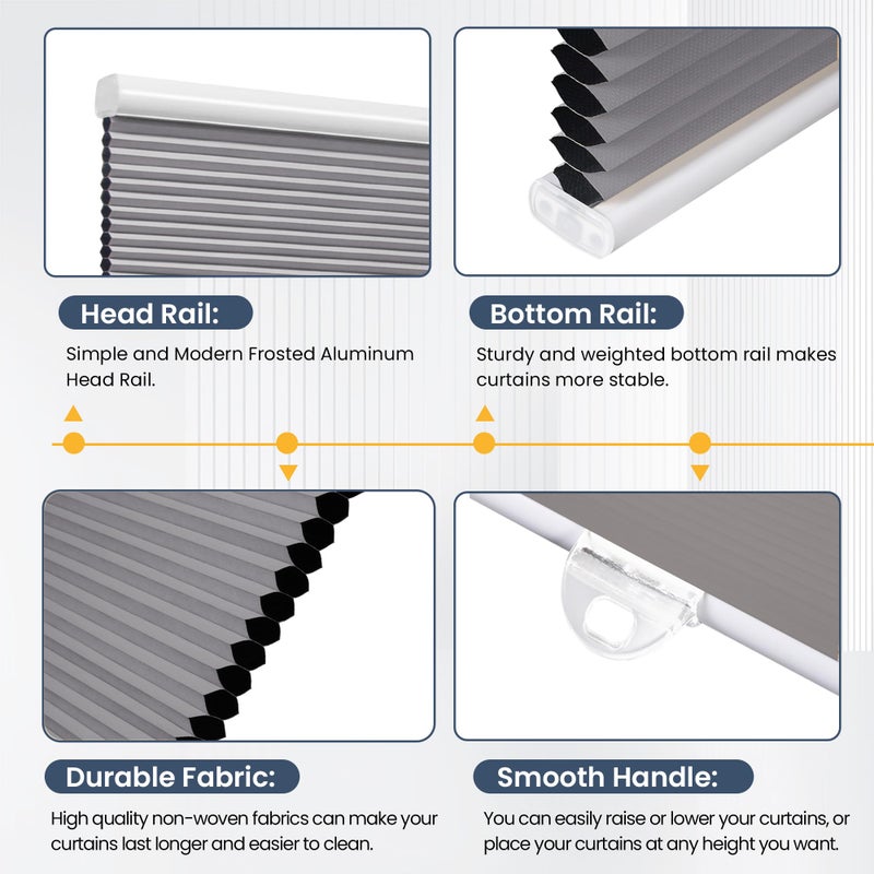 SUNFREE Cellular Shades Cordless Blackout Blinds Honeycomb Window Shades for Bedroom, Blinds for Window and Door, Home and Office, White-Grey, 29" W x 64" H SUNFREE - Image 2